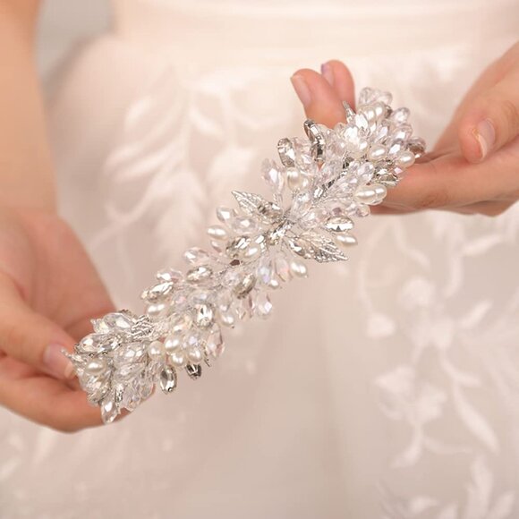 Rhinestone Pearl Wedding Tiara Headband Bridal Hair Accessories for Women - Picture 4 of 8